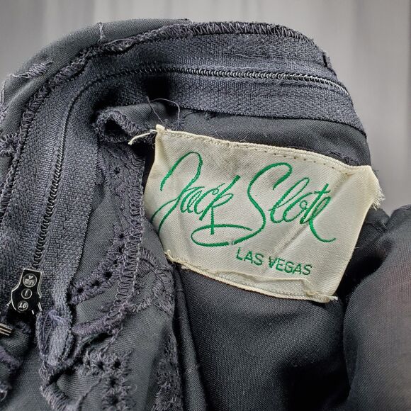 Jack Slote Crop Jumpsuit Large Black Embroidered Tie 60s 70s Vtg - Picture 3 of 13